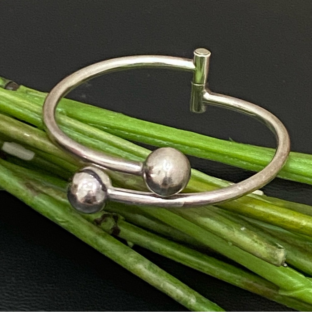 Vintage Mexican Silver 925 Orb Ball Hinge Adjustable Cuff Bangle Bracelet 14.8g